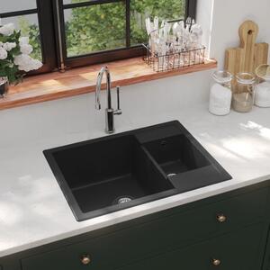 Kitchen Sink with Overflow Hole Double Basins Black Granite