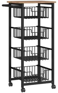 HOMCOM 4 Basket Mobile Kitchen Island with Brakes, Storage Cart with Oak/Black Finish for Kitchen Aosom UK