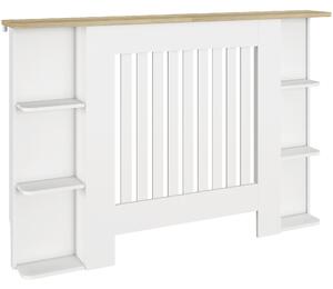 HOMCOM Radiator Cover with Open Storage Shelves, Vertical Slatted Cabinet Shelf Heater Cover for Living Room, Hallway, Medium, White (H: 83 / W: 124 / D: 19 cm)