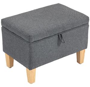 HOMCOM 16L Linen Storage Ottoman Padded Footstool with Rubberwood Legs for Storage Box, Bed End, Shoe Bench, Seating, Charcoal Grey