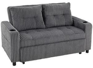 HOMCOM 2 Seater Click Clack Sofa Bed with Pull Out Design, Corduroy Upholstery - Charcoal Grey
