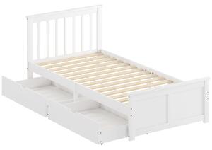 HOMCOM Wooden Single Bed Frame, with Drawers - White