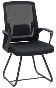 HOMCOM Desk Chair No Wheels, Office Chair with Mesh Back, Lumbar Support, Metal Base for Waiting Room, Conference Room, Black
