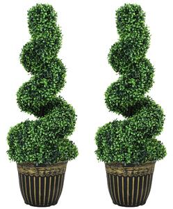 HOMCOM Set of 2 Artificial Plants, Topiary Spiral Boxwood Trees with Pot, for Home Indoor Outdoor Decor, 90cm Aosom UK