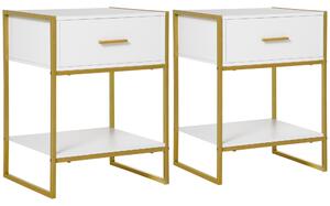 HOMCOM Bedside Table Set of 2, Modern Side Tables with Drawer and Shelf, Nightstands for Bedroom, White