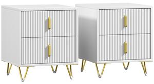 Set of 2 Elegant Chest of Two Drawers - White/Gold-Tone