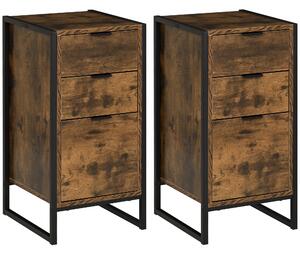 HOMCOM Bedroom Chest of Drawers Set of 2, Industrial 3-Drawer Dresser, Storage Drawers Unit with Metal Frame for Living Room, Rustic Brown