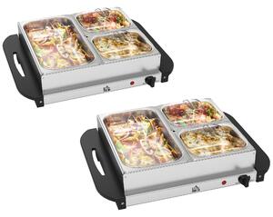 HOMCOM 4.5L Stainless Steel Electric Buffet Server, with 3x Trays and Lids, Set of 2