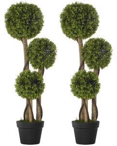 HOMCOM Set of 2 Decorative Artificial Plants, Boxwood Ball Topiary Trees in Pot Fake Plants for Home, Indoor&Outdoor Decor, 90 cm, Light Green