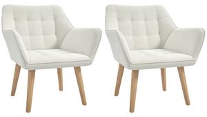 Set of 2 Accent Chair, Arm Chair with Slanted Back, Thick Padding and Rubber Wooden Legs for Living Room, Cream White