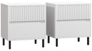 HOMCOM Simple Line Indented Two-Drawer Bedside Table Set of 2 - White