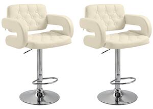 Upholstered Swivel Bar Stool, Set of 2 Height Adjustable Barstool with Back, Armrest, Footrest for Kitchen, White