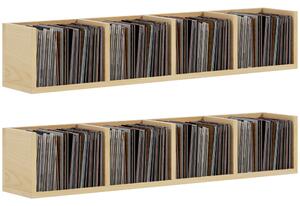 HOMCOM Wall Mount 84 CD / 56 DVD/Blu-ray/ Media Storage Rack 4 Cubes, Wooden Shelf Organiser Unit Bookcase Display, Set of 2, Natural Wood Finish