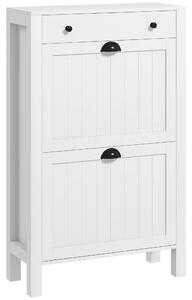 HOMCOM Narrow Shoe Cabinet with 2 Flip Drawers and Adjustable Shelves, White