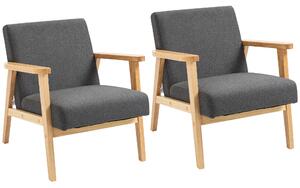 HOMCOM Set of 2 Accent Armchair, Living Room Chair, Wooden Upholstered Single Lounge Chair with Rubber Wood Legs and Padded Seat , Leisure Sofa Chair for Bedroom Office, Dark Grey