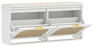 HOMCOM Hallway Shoe Storage Bench with Padded Seat and 2 Flip Drawers, Modern Storage Solution for Hallway & Entryway, White Aosom UK