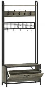 HOMCOM 5-In-1 Industrial-Style Hallway Tree - Grey/Black