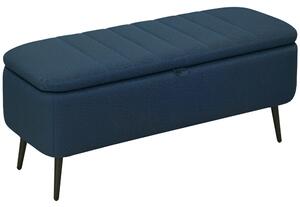 HOMCOM 92 x 31cm Linen-Look Storage Ottoman - Dark Blue