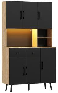 HOMCOM 176 cm Kitchen Cupboard with LED Lights - Oak and Black