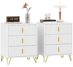 HOMCOM Set of 2 Elegant Chest of Three Drawers - White/Gold-Tone
