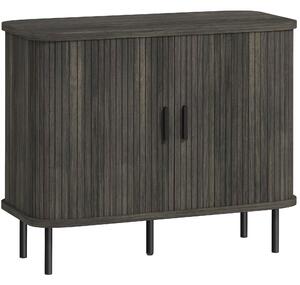 HOMCOM Mid Century Modern Sideboard with Slatted Tambour Sliding Doors Steel Legs Grey Kitchen Cabinet small modern sofa large modern table coffee table Aosom UK