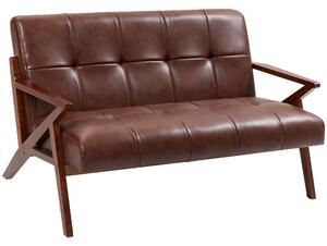 HOMCOM Compact 2 Seater Sofa, Vintage Tufted Loveseat Sofa with Solid Wood Legs, PU Leather Small Couch Settee for Living Room, Bedroom, Home Office, 133 x 81 x 785 cm, Brown