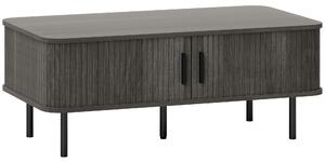 HOMCOM Coffee Table with Storage, Living Room Table with Slatted Tambour Sliding Doors and Foot Pads, Rectangular Coffee Table with Elevated Base for Living Room, Grey Wood-Effect