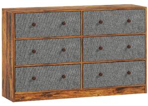 HOMCOM Chest of Drawers, Dresser with 6 Fabric Drawers - Grey and Rustic Brown