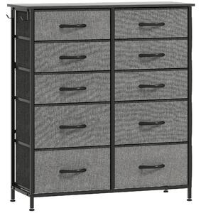 HOMCOM Chest of Ten Fabric Drawers - Charcoal Grey