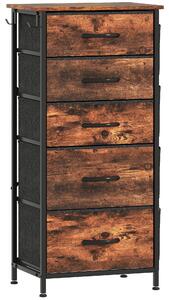 HOMCOM Chest of Five Fabric Drawers - Rustic Brown