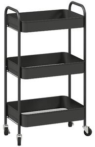 HOMCOM Three-Tier Steel Storage Trolley - Black