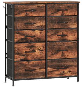 HOMCOM Chest of Ten Fabric Drawers - Rustic Brown