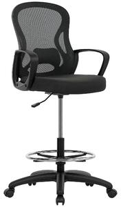 Vinsetto Drafting Chair with Adjustable Footrest, Ergonomic Mesh Office Chair with Lumbar Support, Adjustable Height for Standing Desk, Black