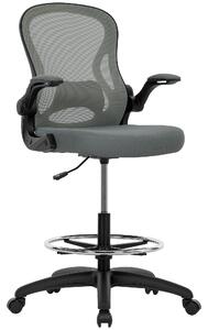 Vinsetto Draughtsman Chair with Flip-up Armrests, Mesh Standing Desk Chair with Lumbar Support and Adjustable Foot Ring for Bar Counter, Charcoal Grey
