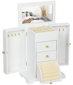 HOMCOM 4-Tier Jewellery Box with Mirror and 2 Drawers - White