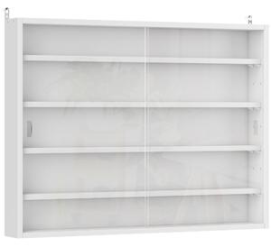 HOMCOM 5-Tier Wall Display Shelf Unit Cabinet w/ 4 Adjustable Shelves Glass Doors Home Office Ornaments 60x80cm White Aosom UK