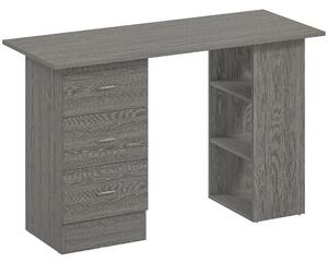 HOMCOM Computer Desk, Writing Table, PC Workstation with 3 Storage Shelves and Drawers, Silver Handle, for Home Office, Grey