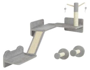 PawHut Cat Shelves with Scratching Posts, Scratching Pads, Perches, Cat Wands, Toy Balls, 3PCs for Indoor Light Grey Aosom UK