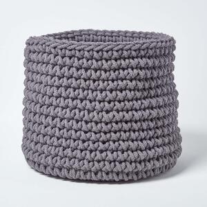 Homescapes Cotton Knitted Round Storage Basket Dark Grey, 42 x 37 cm