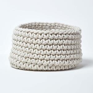 Homescapes Cotton Knitted Round Storage Basket Cream, 37 x 21 cm