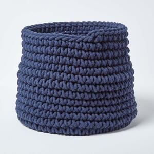 Homescapes Navy Blue Cotton Knitted Round Storage Basket, 42 x 37 cm