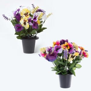 Homescapes Set of 2 Cream & Purple Rose Artificial Grave Flower Pot