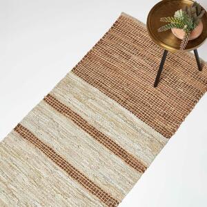 Homescapes Brown Recycled Stripe Leather Rug, 66 x 200 cm