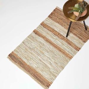 Homescapes Brown Recycled Stripe Leather Rug, 60 x 90 cm