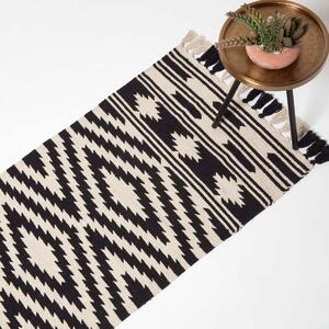 Black & White 66 x 200 cm Handwoven Cotton Hall Runner Kilim Rug