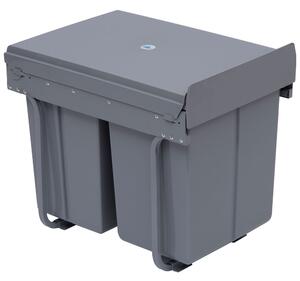 HOMCOM Kitchen Recycle Waste Bin Pull Out Soft Close Dustbin Recycling Cabinet Trash Can Grey (40L (1x20L+2x10L)) Aosom UK