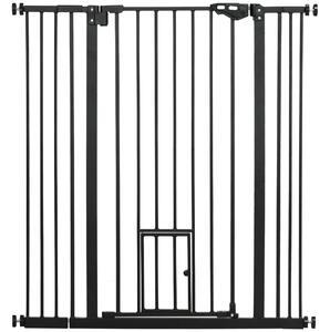 PawHut Extra Tall Pet Gate, Indoor Dog Safety Gate, with Cat Flap, Auto Close, 74-101cm Wide - Black