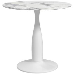 HOMCOM Small Round Dining Table, with Steel Base, Non-slip Foot Pad, Compact Size for Kitchen, Dining Room, White and Grey Aosom UK