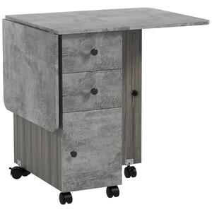 HOMCOM Foldable Dining Table, Drop Leaf Table with Drawers and Storage Cabinet