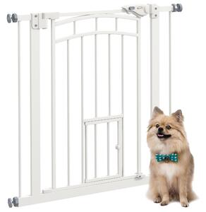 PawHut Safety Pet Gate, Pressure Fit Stair Gate with Cat Door, Auto Close, Double Lock, 74-80cm, White Aosom UK